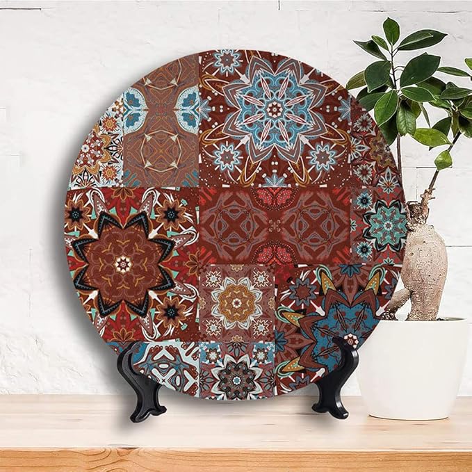Ceramic Display Plate, Victorian Ceramic Hanging Decorative Plate, Classic Victorian Floral Authentic Motives and Ethnic, 7 Inch, Household Custom Ceramic Plate, Multicolor