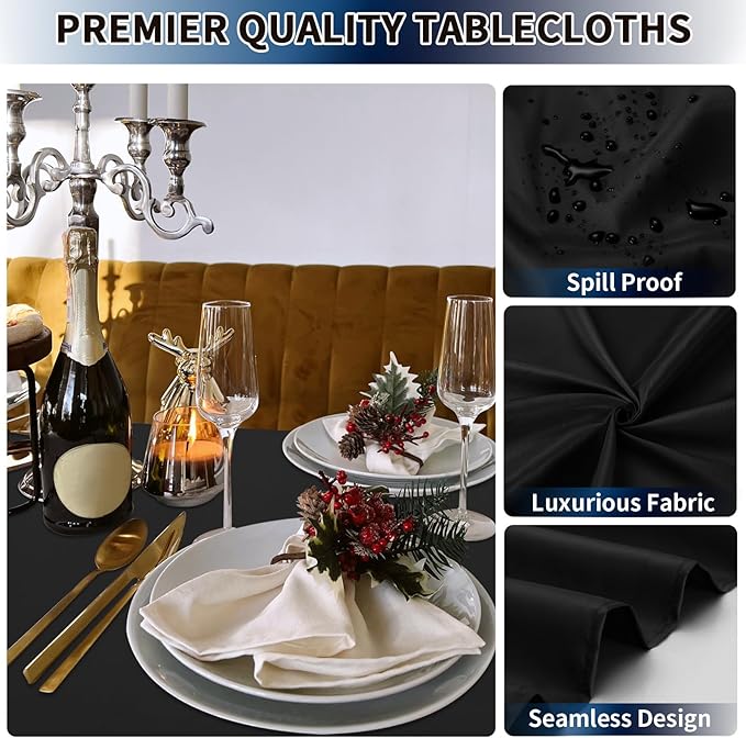 PureFit 6 Pack Rectangle Black Table Cloths 60 x 126 Inch for 6Ft Tables, Stain and Wrinkle Resistant Table Linens for Home Use, Wedding, Party, Banquet and Camping