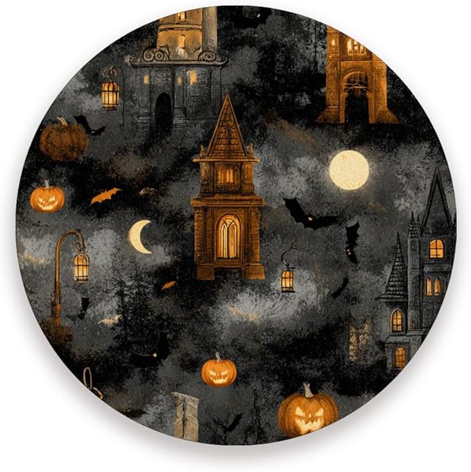 Coasters for Drinks Coaster Drink Set Decorative Coffee Table Desk Cup Mat Spring Cute Cork Bar Backing Round Home Decor Grey Pumpkin and Castle Halloween43