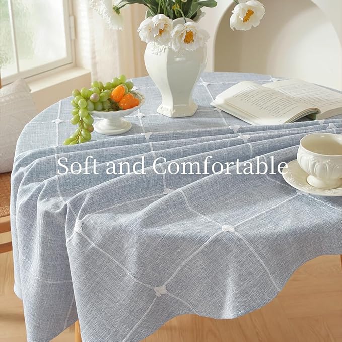 Zobesta 60 Inch Round Tablecloth Blue, Linen Round Table Cloth 60 Inch Washable Farmhouse Soft Boho Tablecloth for Outdoor, Party, Holiday, Picnic, Dining