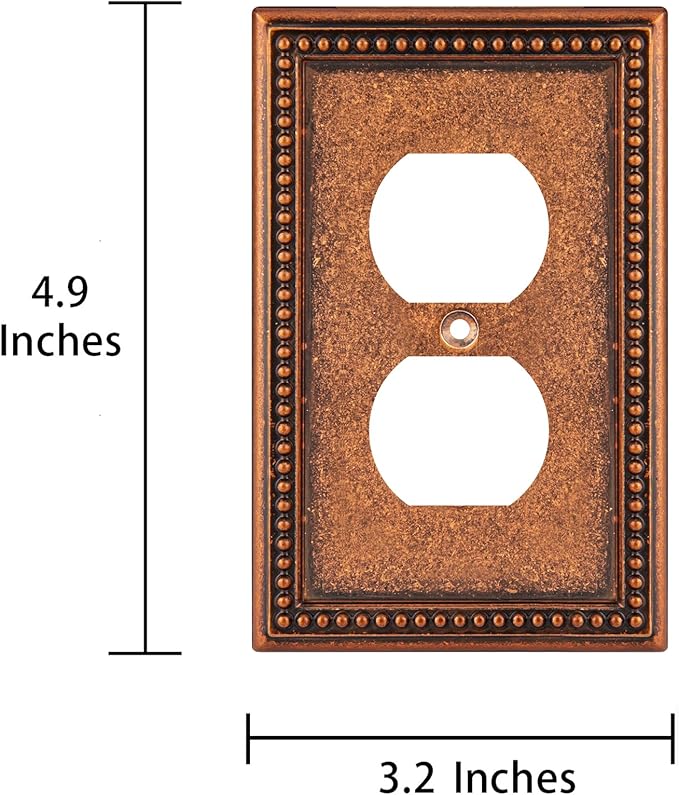 Henne Bery Raised Pearls Decorative Wall Plate Switch Plate Outlet Cover (Single Duplex 3PK, Sponged Copper)