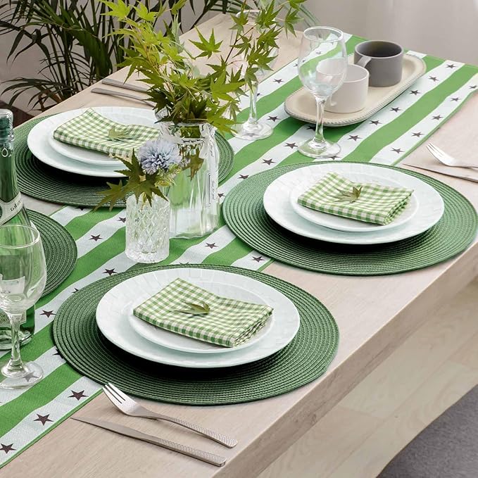 AHHFSMEI Round Braided Placemats 15 Inch Round Table Mats for Dining Tables Natural Woven Heat Resistant Place mats Set of 6 (Olive Green)
