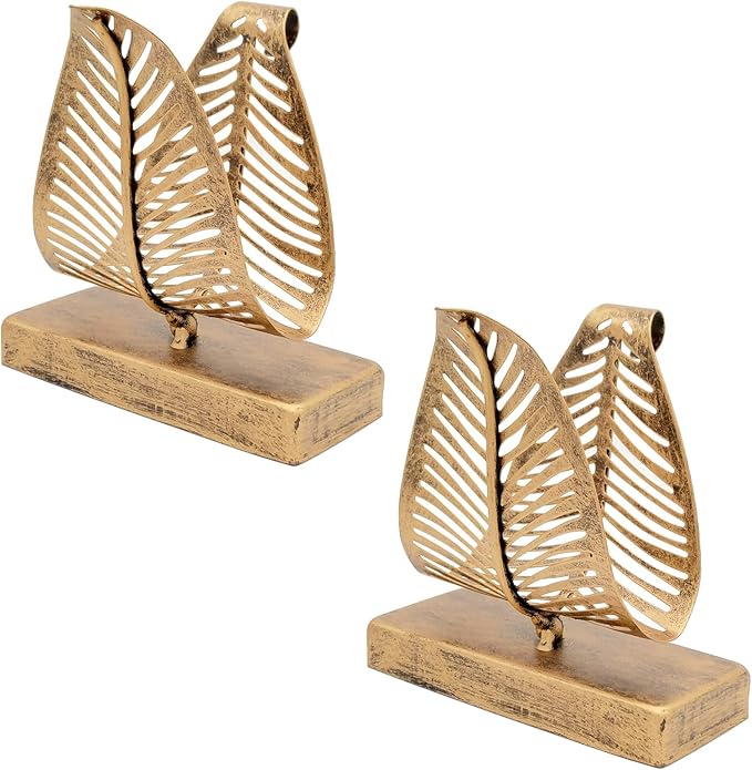Set of 2 Freestanding Modern Napkin Holder with Leaf Design, Tabletop Tissue Dispenser, Countertop Napkin Storage Organizer – Bronze