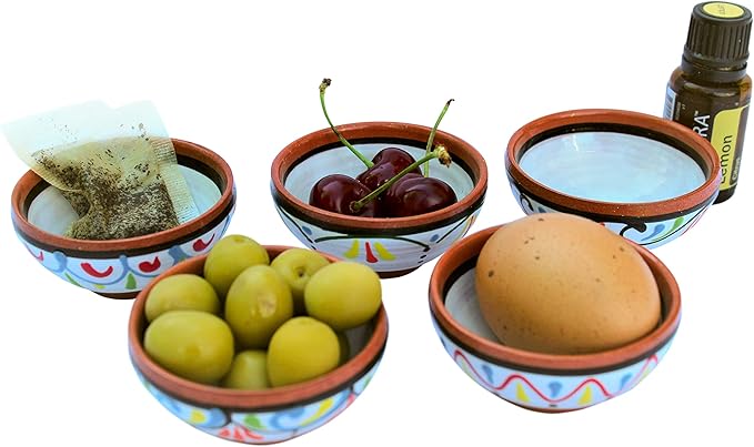 Cactus Canyon Ceramics VERY SMALL Spanish Terracotta 5-Piece VERY SMALL Mini-Bowl (Pinch Bowls) Set, White