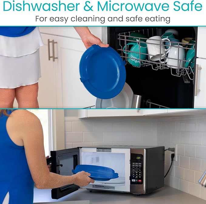Vive Spill-Proof Scoop Plate, 9" (6 Pack) - Dish with Wall for Disabled, Handicapped, Elderly Adults with Special Needs from Parkinsons, Dementia, Stroke, Tremors with - Non Skid Padded Bottom