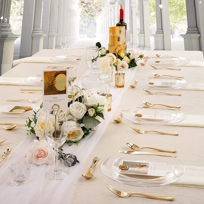 Hioasis 100pcs Clear Plastic Plates for Party - 10.25" Dinner Plates Disposable, Heavy -duty, Classy and Elegant for Wedding