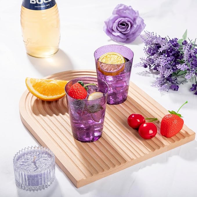 DaYammi 100 Pack 10 oz Purple Plastic Cups- Disposable Cups Tumblers, Elegant Purple Glitter Party Drinking Cup Perfect for Wedding Purple cups Perfect for Valentine's Day Party