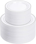 NOCCUR 200PCS Silver Plastic Plates Disposable for 100 Guests - Include 100 Dinner / 100 Dessert Plates Heavy Duty - Ideal for Party/Wedding/New Year
