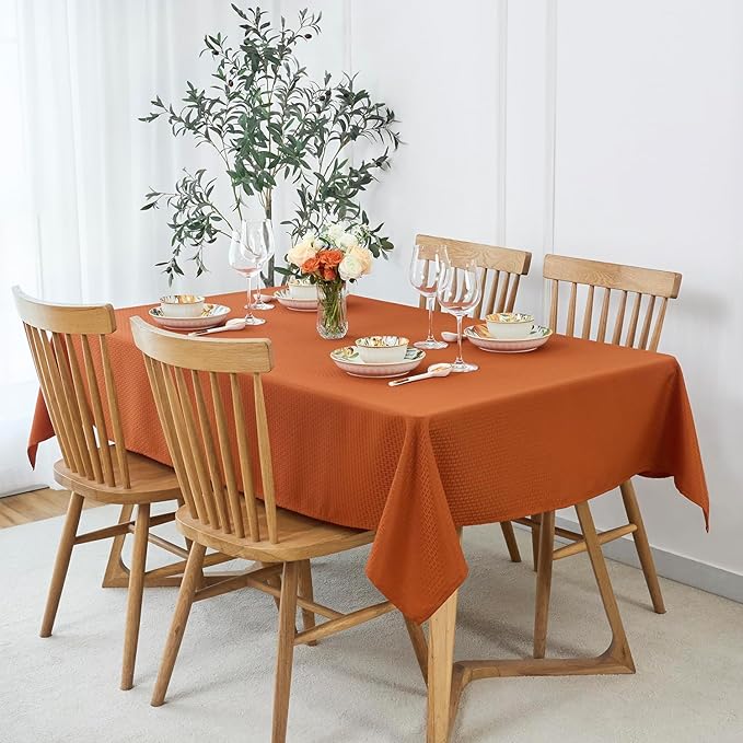 maxmill Fall Tablecloth Stain Resistant Waterproof Wrinkle Resistant Spillproof Washable Soft Weave Texture Table Cloth for Dining Room, Harvest Thanksgiving Dinner, Rectangle 60 x 140 Inch, Rust