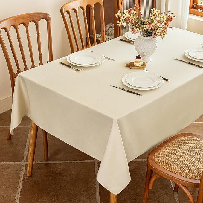 Fabric Beige Rectangle Tablecloth for 6 Foot Rectangular Table Faux Linen Textured Water & Spill Resistant Table Cloth Washable for Dining Kitchen Party 60 x 84 Inch