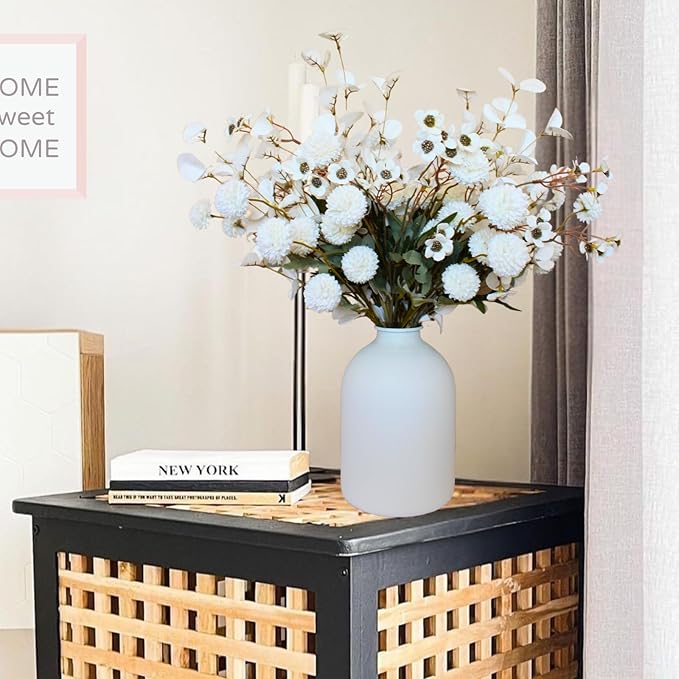 20pcs White Artificial Flowers Bulk For Vase That Look Real, White Flower Centerpiece For Table, Silk Floral Home Decor Indoor, Faux Kiku + Eucalyptus Stems + Wildflowers, Flores Blancas Artificiales