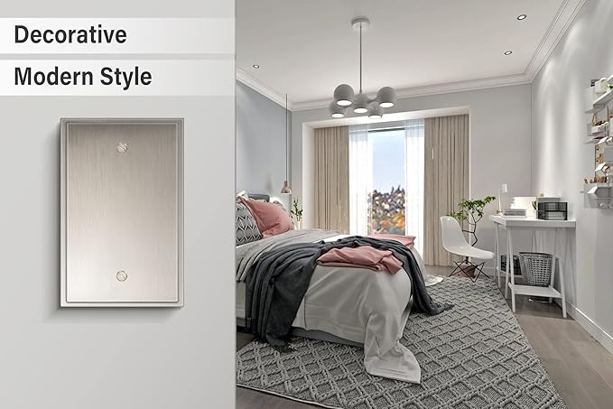 Henne Bery Soft Modern Decorative Wall Plate Switch Plate Outlet Cover (Single Blank 2PK, Satin Nickel)