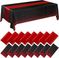 Breling 16 Pack Black and Red Disposable Plastic Tablecloths and Satin Table Runner Set, 54 x 108 Inch Tablecloth, 12 x 108 Inch Table Runners for Wedding Graduation Birthday Baby Shower