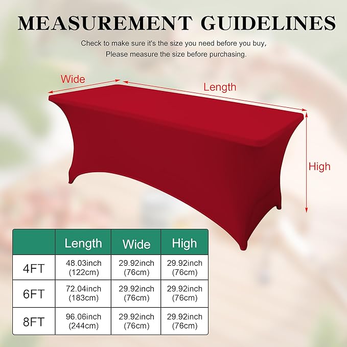 6Pack 8FT Table Cloth for Rectangular Fitted Events Stretch Red Table Covers Washable Spandex Tablecloth Protector for Party, Wedding, Cocktail, Banquet, Festival