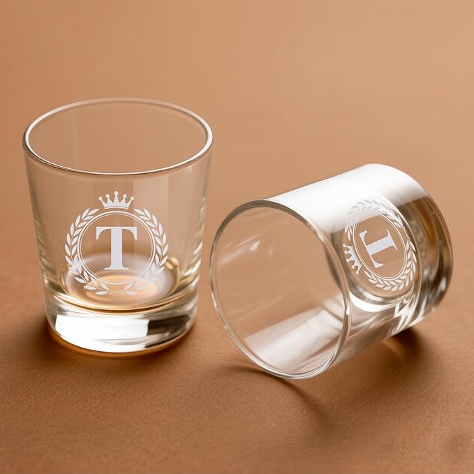 Whiskey Glasses - Rocks Old Fashioned Glass Gifts for Men, Monogrammed A-Z 10oz Personalized Whisky Glasses, Christmas Birthday Gifts for Men Him Dad Father Husband Brother Son (W)