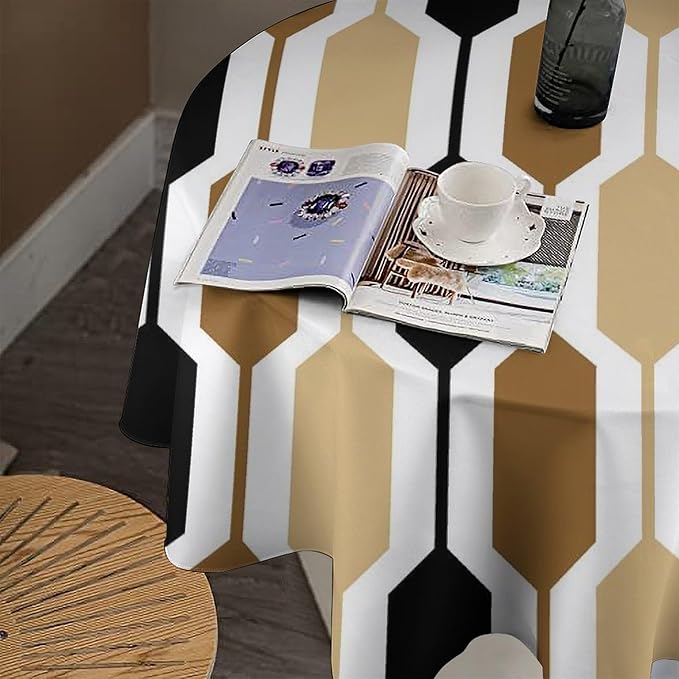 Abstract Boho Geometric Round Tablecloth, Mid Century Modern Geometric Art Retro Print Tablecloth for Home Party Dining Room Kitchen Decor 36Inch(90cm)