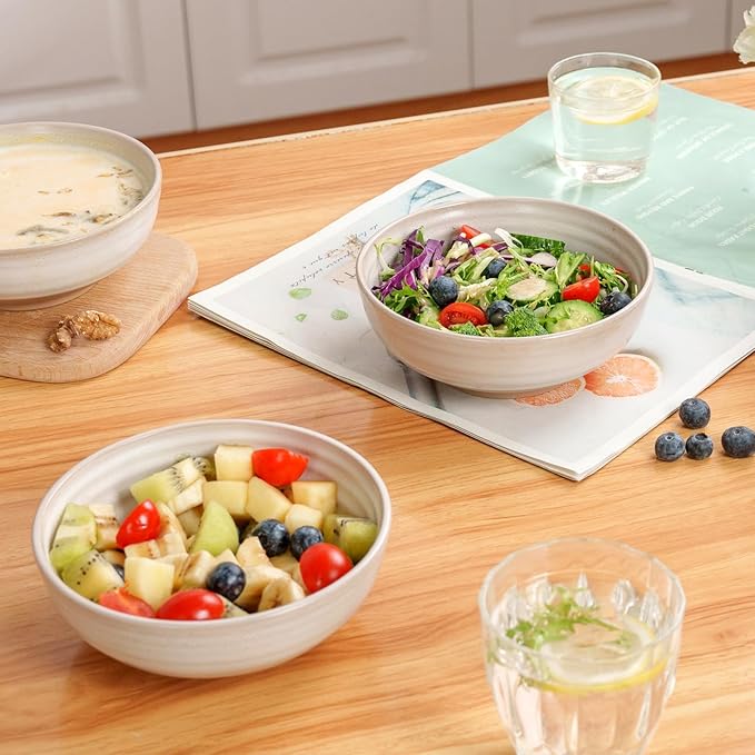 Handmade Ceramic Bowl Set of 4, 28oz - Ideal for Soup, Salad, Cereal, and Rice - Microwave Safe, Durable Clay Dishes - 6.3in