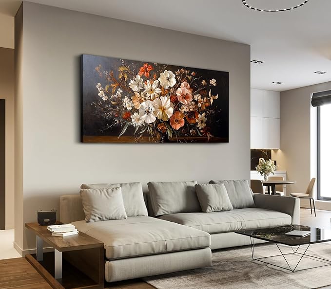 ADJUVANT Wall Art Vintage Floral Bouquet in Vase 40"L x 20"W, Flowers Canvas Painting Botanic Artwork Retro Blossoms Prints Graceful Floral Wall Decor for Living Room Bedroom Dining Room Home Office