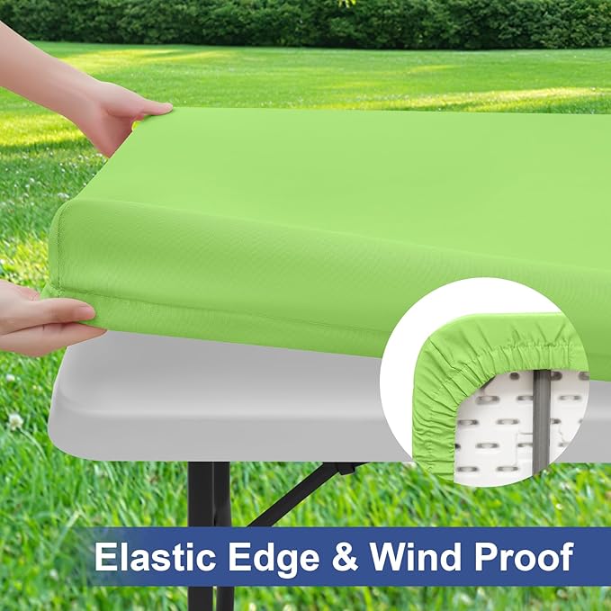 homing 2 Pack Rectangle Table Cloth, Elastic Fitted Fabric Tablecloth Fits for 8 Foot Folding Tables, Washable Table Cover for Picnic, Camping, Indoor & Outdoor (Lime Green, 30" x 96")