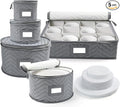 LotFancy China Storage Containers, Quilted 5-Piece Set Storage Box, Chinaware Dinnerware Dish Plate Mug Cup Storage Case, 48 Felt Protectors, Cardboard Dividers Included