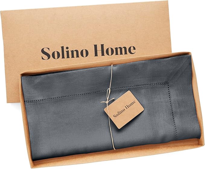 Solino Home Linen Tablecloth 52 x 52 Inch - 100% Pure Linen Charcoal Grey Square Tablecloth - Milan Hemstitch, Machine Washable Table Throw for Winter