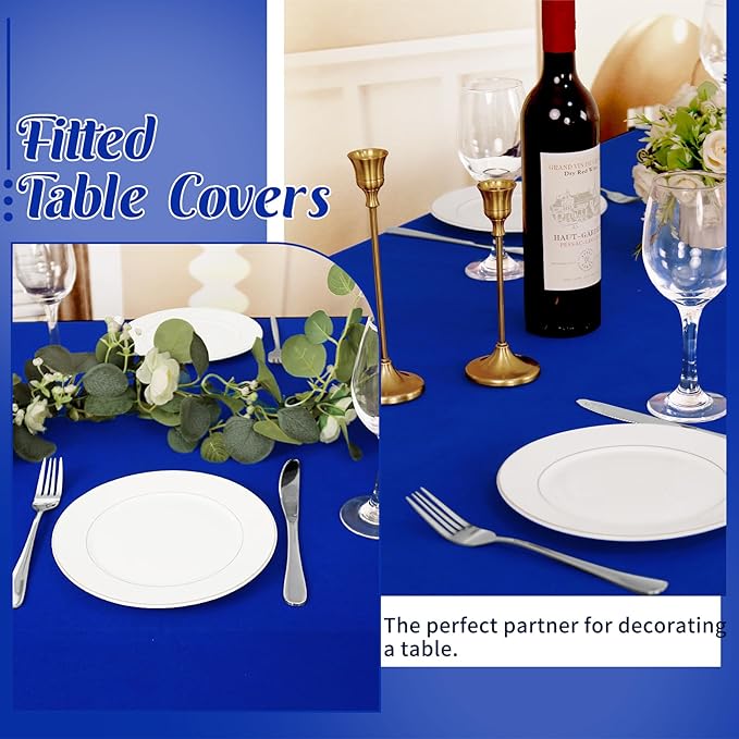 HAISIWLKJ 3 Pack Table Cloth 8ft Royal Blue Tablecloths for Rectangle Folding Table Spandex Fitted Stretch Cover Wrinkle Resistant Washable Protector for Party, Wedding, Banquet, Festival.