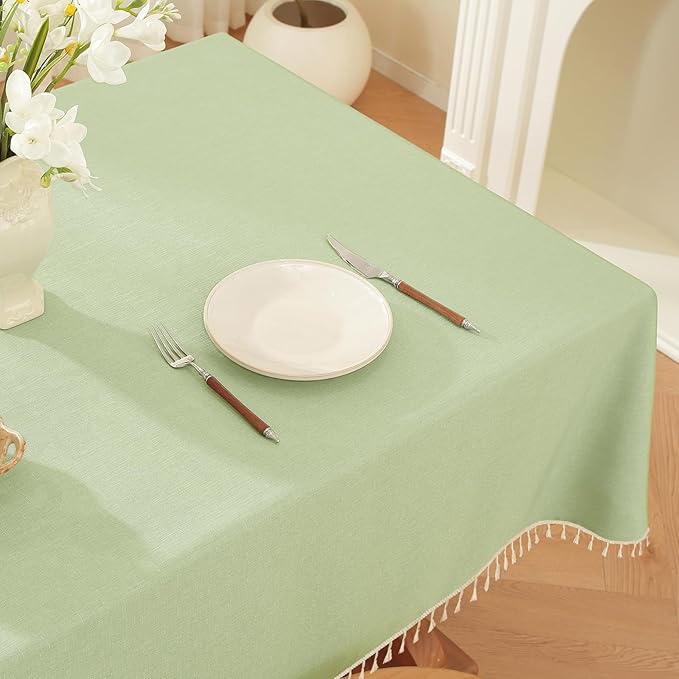 JIALE Spring Tablecloth, Heavy Duty Linen Style Textured Table Cloth Rectangle Tables, Wrinkle-Free Washable Waterproof Table Cover for Kitchen, Dining, Parties, 55"x120", Sage Green