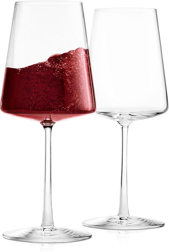 BENETI Wine Glasses Set of 4 | 17oz Handmade Luxury Crystal Red & White Long Stem Glass | Unique Modern Shape, Packaged In Beautiful Gift Box
