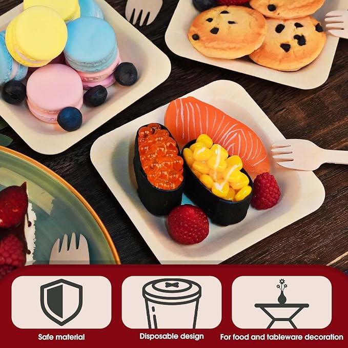 300 Pcs Disposable Palm Leaf Bowls, Square Bamboo Appetizer Plates, Compostable Wood Plates with Bamboo Forks for Birthday Wedding Party, Dessert, Catering and Home Use (4.4 x 4.4x0.5 Inch)