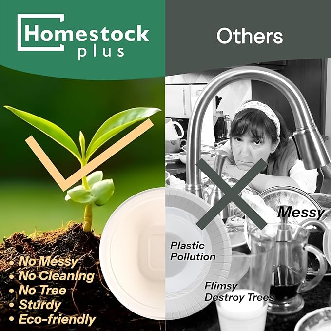 Homestockplus Disposable Bowls 24 Oz [50 Pack] - Compostable Bowls, Heavy Duty Paper Bowls Microwave Safe BPA-Free Eco Dinnerware for Kids Meals & Food Trucks (White)