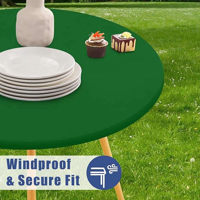 Round Spandex Tablecloth, Elastic Fitted Waterproof Tablecloths for 18"-24" Tables, Stretch Washable Picnic Table Cover for Camping, Dining, Indoor and Outdoor, Emerald Green