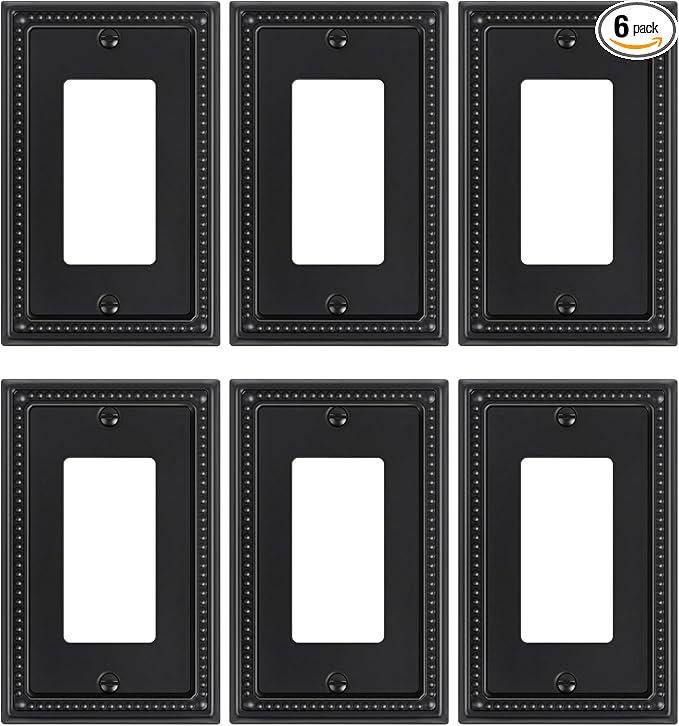 6-Pack Decorator Outlet Cover Plate, Pearls Decorative Switch Plates and Outlet Covers, Black Metal Wall Plates for Electrical Outlets, Receptacle, GFCI Outlet, Dimmer Switch