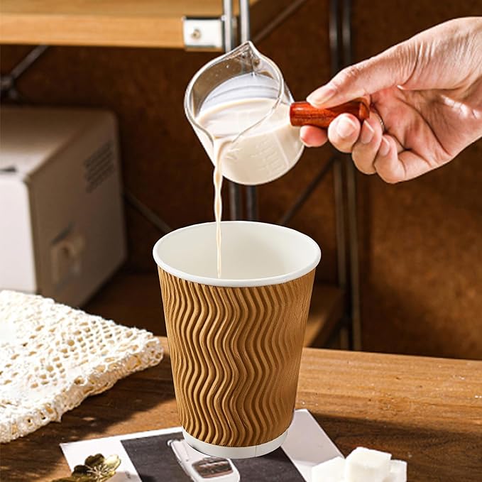 150 Pack 8 oz Coffee Cups, Disposable Corrugated Insulated Ripple Wall Paper Coffee Cups 8 OZ for Hot or Cold Drinks Office Home Cafe Party Travel (Champagne)