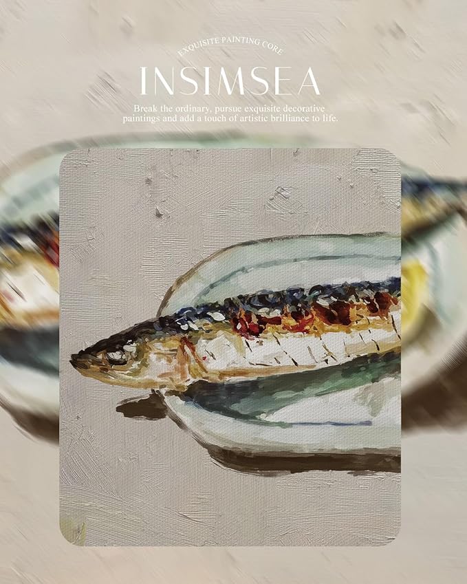 InSimSea Gold Framed Wall Art, Roasted Sardine Lemon Vintage Kitchen Wall Decor, Still Life Canvas Print Art, Dining Room Farmhouse Decor, Antique Paintings with Picture Frame 13x16inch