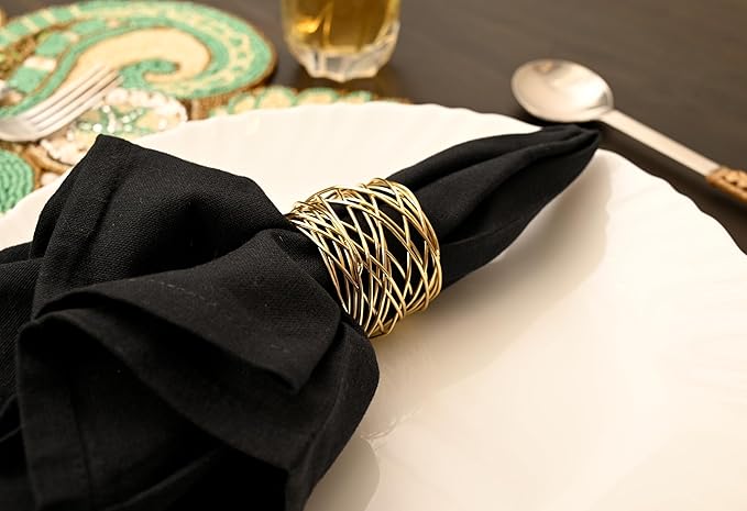 ALPHA Living HOME Gold Napkin Rings 12 Set of Premium 100% Metal, Rust-Resistant Tabletop Décor - Napkin Holders Buckles for Family Dinner, Wedding, Party, Decorations, Banquet, Party, Easter