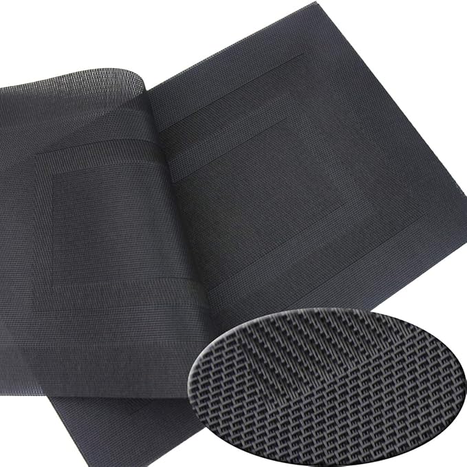 PIGCHCY Placemats Set of 12 Washable Durable Place Mats Vinyl Heat Resistant Non-Slip Table Mats Indoor Outdoor (Pure Black)