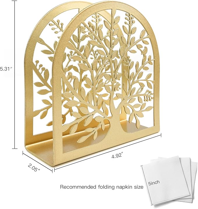 Napkin Holder For Tables Kitchen Farmhouse Restaurant Outdoor Use Rustic Napkin Holders Gold (Tree of Life)
