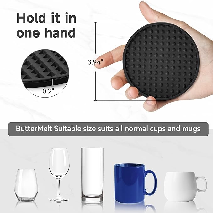 Coasters for Drinks, Silicone Coasters Set of 12 with ABS Holder, Outdoor Coaster for Coffee Table, Non-Slip Rubber Table Cup Mat Desk, Heat Resistant & Scratch-Proof (Black)