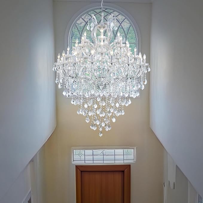 Large Modern Chandelier Light Fixtures - 36 Lights, 4 Layers Chrome Crystal Chandeliers for Hotel, Lobby, Foyer, Entrance Hall, Staircase