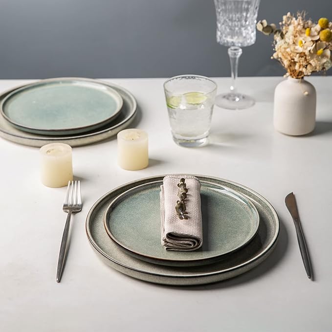 AmorArc Dinner Plates Set of 6, 10.5 Inch Reactive Glaze Ceramic Plates Set, Microwave, Dishwasher Safe, Scratch Resistant, Modern Large Dinnerware Dishes Set Kitchen Stoneware Plates