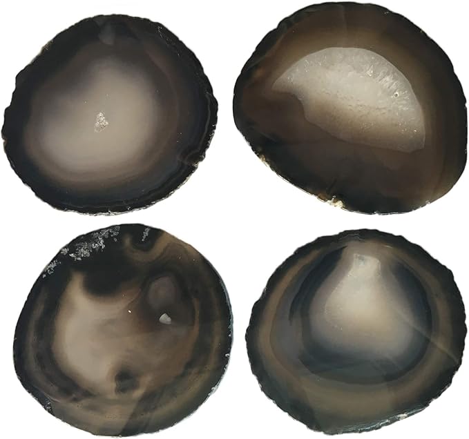 AMOYSTONE Large Black Agate Coasters Set of 4, 4-5 Inch Premium Stone Coasters, Executive Gift for Boss, Corporate Gift for Client