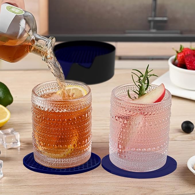 Silicone Coasters [8 Pack] with Holders Drink Coasters, for Hot or Cold Drinks Thickened, Non-Slip, Non-Stick (Black)