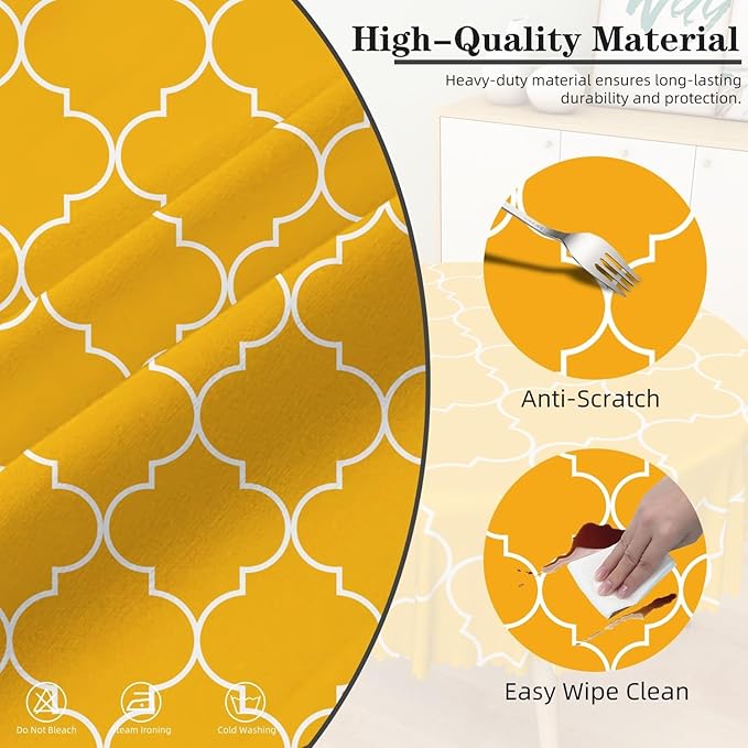 Laeacco 70 Inch Morocco Round Tablecloth Orange Geometric Lattice Modern Abstract Art Print Table Cloth Washable Waterproof Wrinkle Free Table Cover for Kitchen Dining Picnic Party Decoration