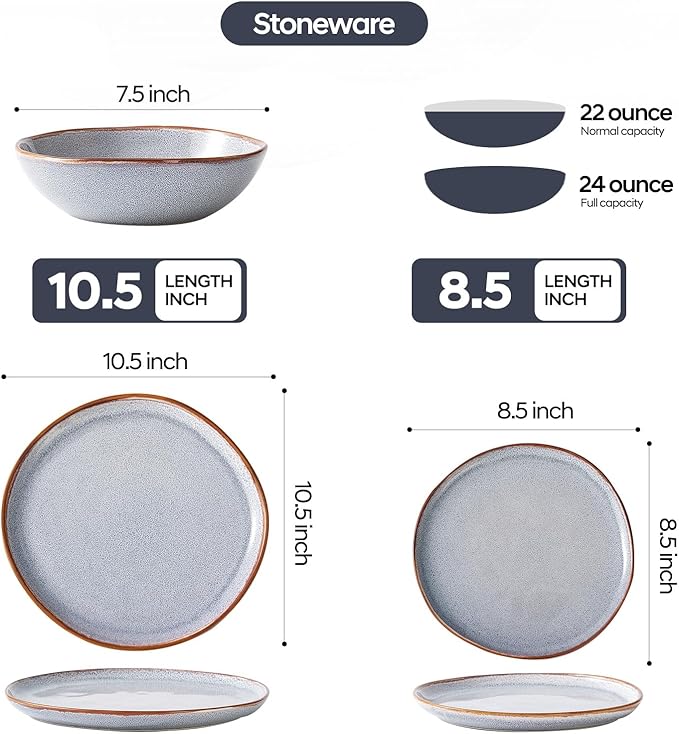 Bestone 12 Pieces Round Kitchen Dinnerware Sets，Plates and Bowls Sets,Dishes, Plates, Bowls, Dish Set, Chip Resistant Ceramic Dinnerware Set, Dishwasher/Microwave Safe,Service for 4,Reactive Blue
