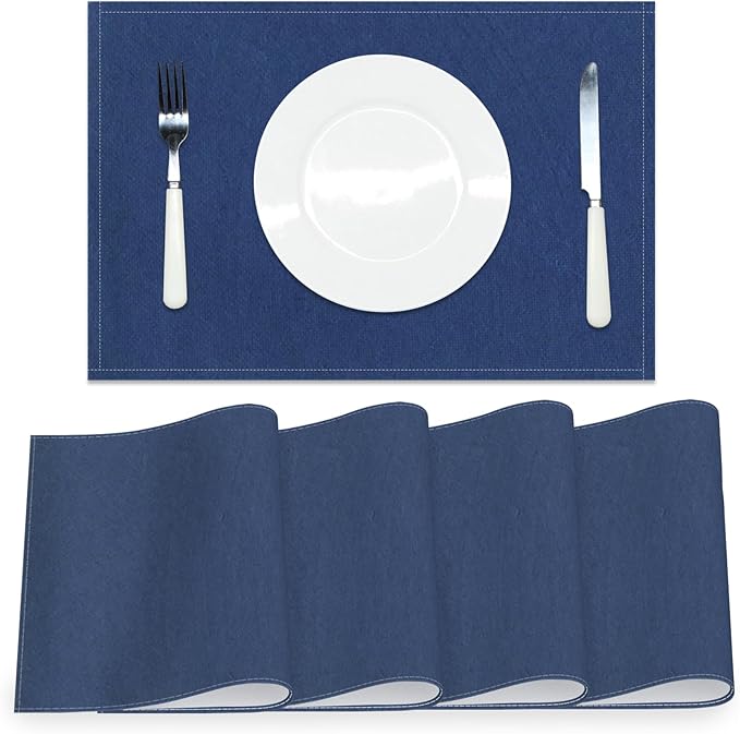 AOFOTO Dark Blue Placemats Set of 4 for Dining Table Solid Color Place Mats Washable Rectangular Table Mats for Party Home Kitchen Restaurant Decor 12x18 Inch