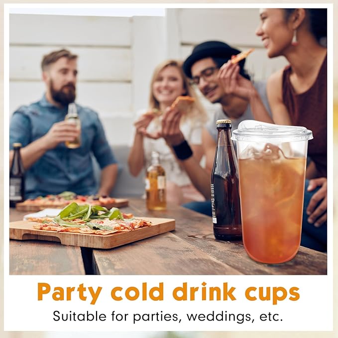 25 Sets 20 oz Clear Plastic Cups with Strawless Sip Lids, Thickened Clear Disposable Plastic Pet Crystal Cups for Iced Coffee, Smoothie, Cold Beverage, Drink Shops and Party Catering