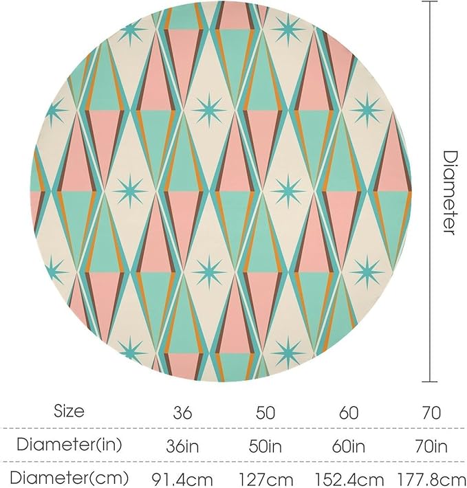 Mid Century Round Tablecloth, Vintage Bohemian Modern Mid-Century 50s 60s Print Tablecloth for Home Party Dining Room Kitchen Decor 36Inch(90cm)