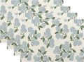 Blue Green Spring Placemats Set of 4 Hydrangea Flower Decor Place Mats 12x18 Inch Vintage Floral Summer Seasonal Decorative Linen Table Mats for Home Kitchen Dining Party Table Decoration