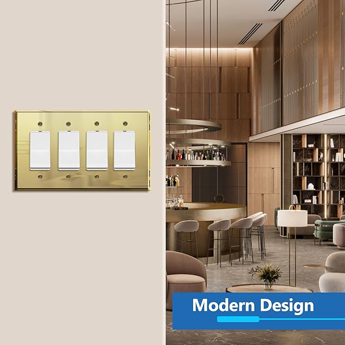 LIDER Reflective Acrylic Decorator Wall Plate, Mirrored Light Switch Plate, Plexiglass Outlet Cover, Acrylic Glass, Oversized 4-Gang 5.25" x 8.88", LWP-34O-AGD5P, Gold, 5 Pack