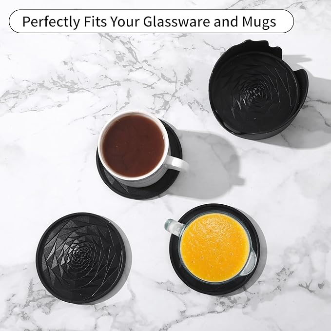 Silicone Coasters Set of 3 with Unique Rose Petal Design, Drink Coasters for Table Protection, Cup Mat for Hot-Cold Beverages, Modern Non-Slip, Non-Stick Design, Ideal Gift(3 Pack, Black)